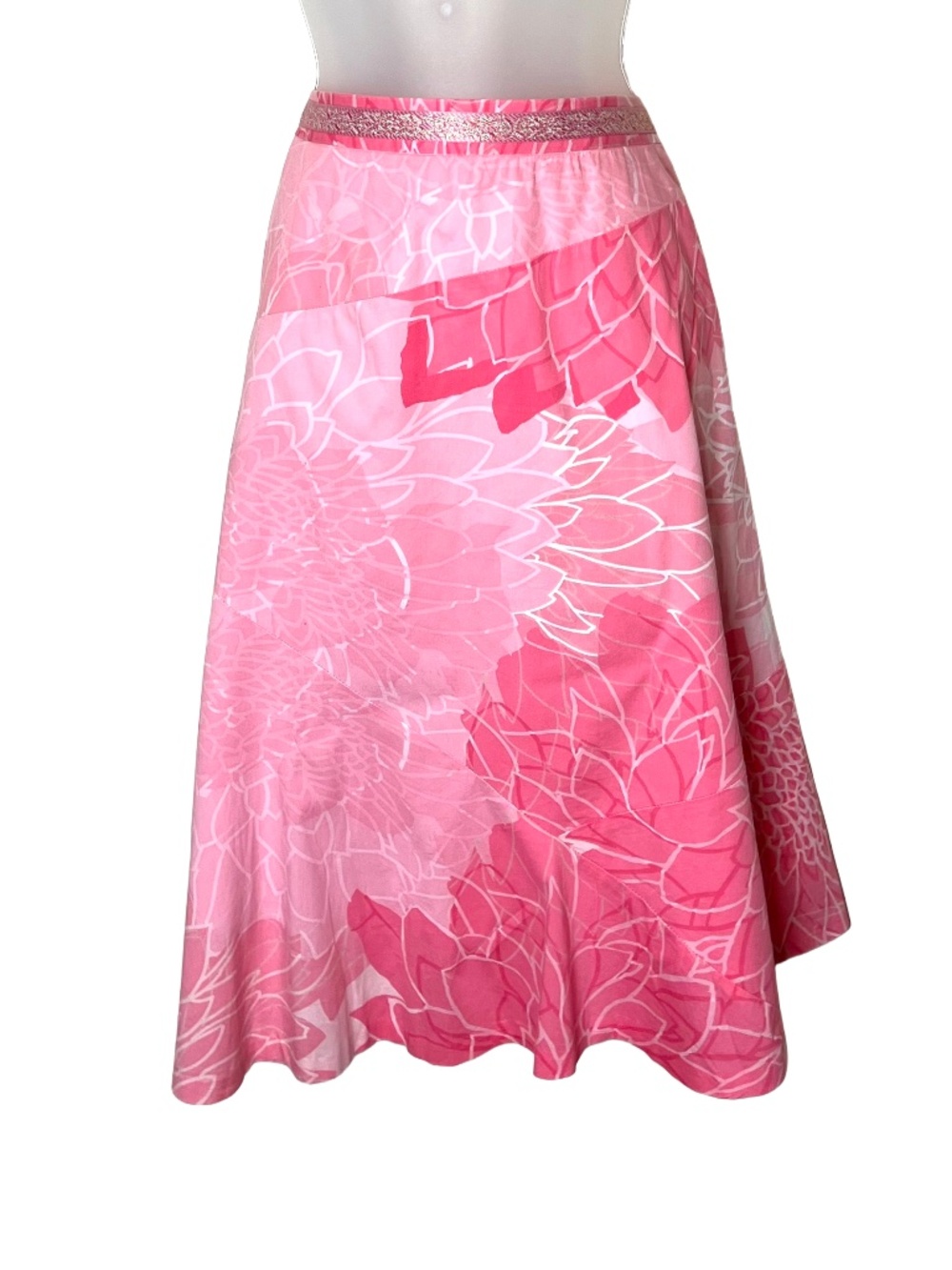 Anthropologie Odille Pink Floral Chrysanthemum A-Line Midi Skirt - Size 12
